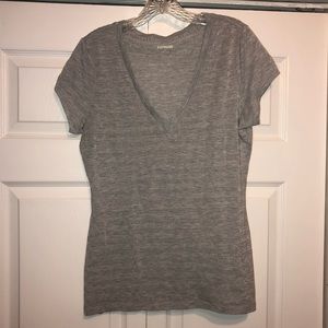 Express Gray Metallic V-Neck Sexy Basic Tee Sz L